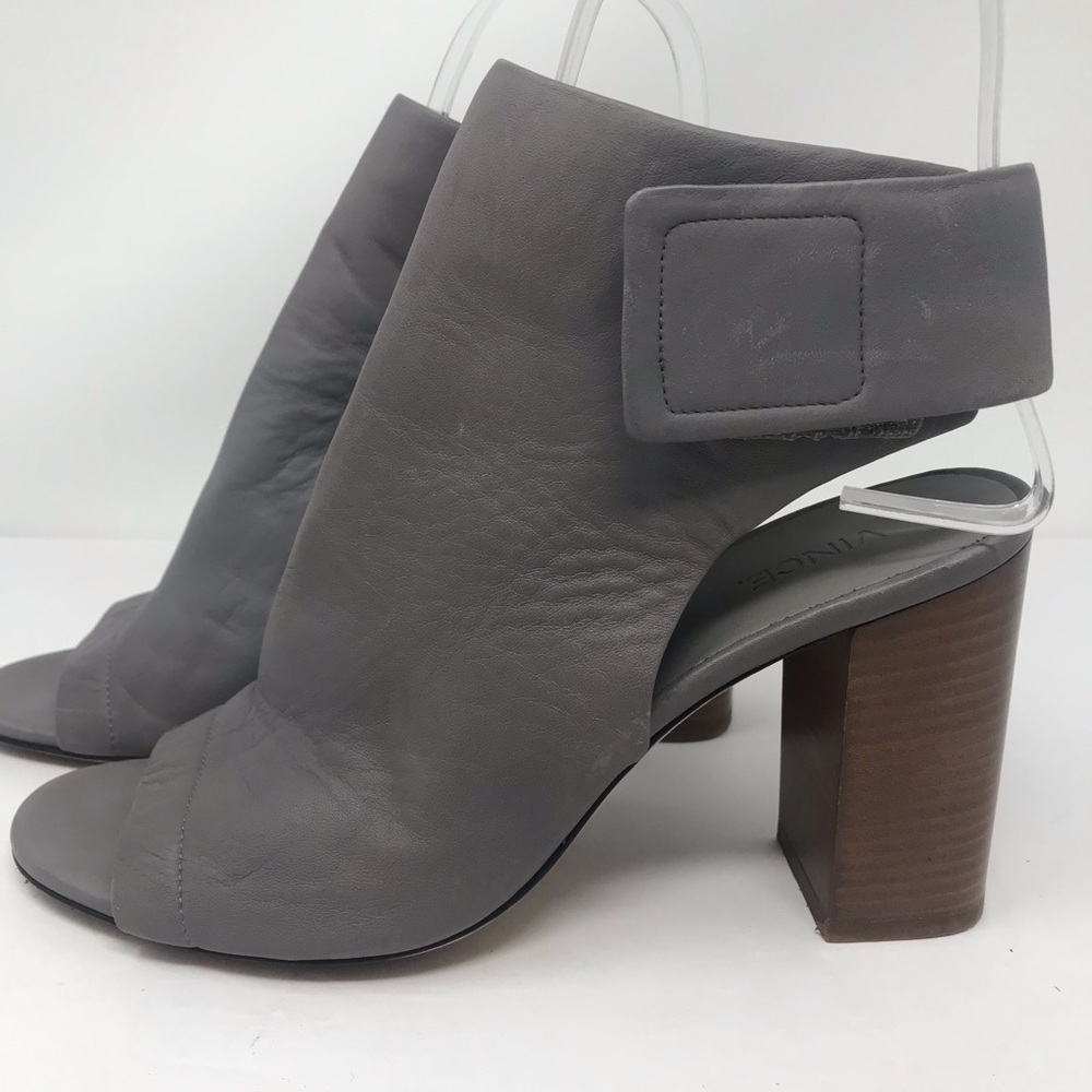 Vince Faye Open Toe Boot Block Heel Grey Leather - image 3